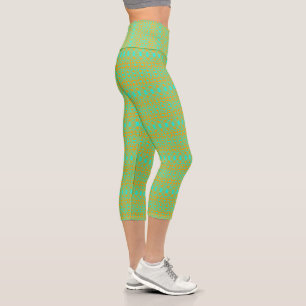 Bright Green and Orange Pattern Capri Leggings