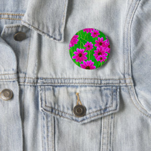 Bright Green and Pink Flower Pattern 6 Cm Round Badge
