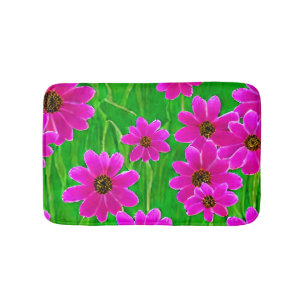 Bright Green and Pink Flower Pattern  Bath Mat