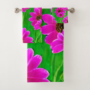 Bright Green and Pink Flower Pattern  Bath Towel Set