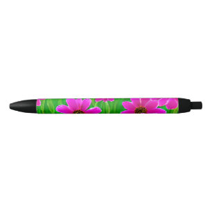 Bright Green and Pink Flower Pattern  Black Ink Pen