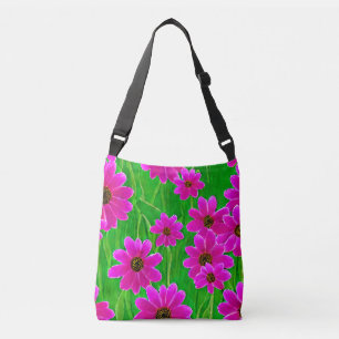 Bright Green and Pink Flower Pattern Crossbody Bag