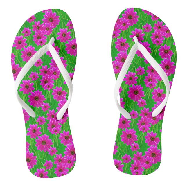 Bright Green and Pink Flower Pattern  Flip Flops (Footbed)