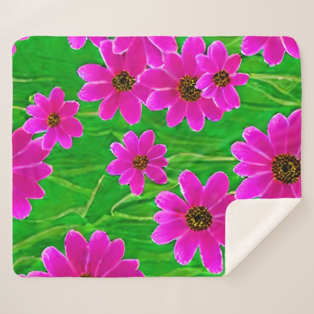 Bright Green and Pink Flower Pattern  Sherpa Blanket (Front (Horizontal))