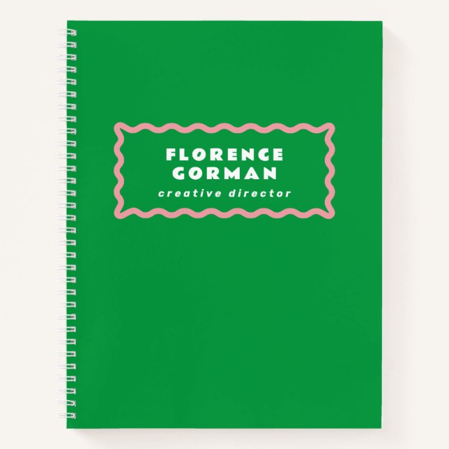 Bright Green and Pink Wavy Frame Notebook (Front)