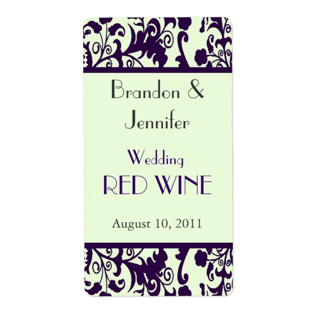 Bright Green and Purple Wedding Mini Wine Labels (Front)