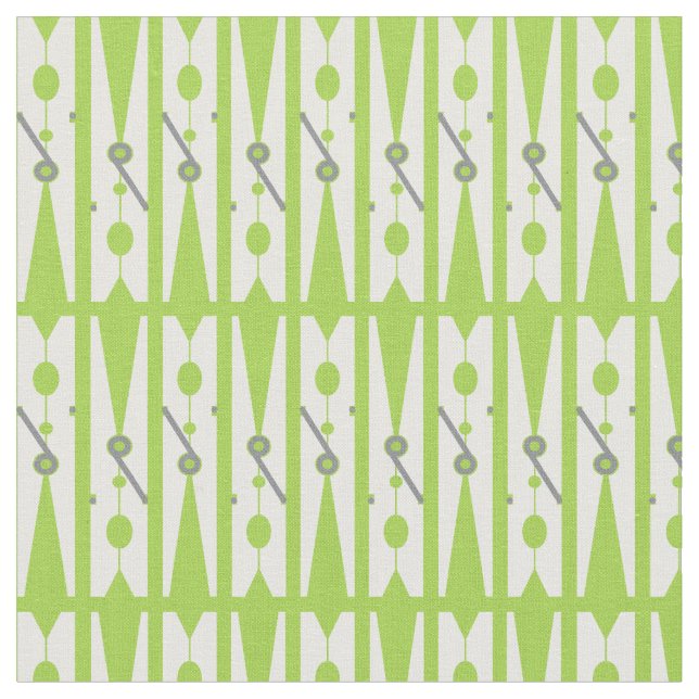 Bright Green and White Clothespin Patterned Fabric (Close Up)