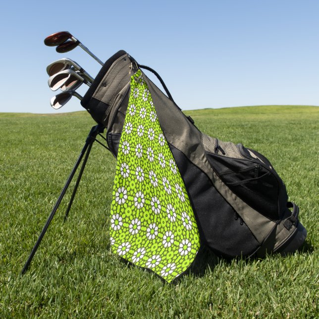 Bright green and white floral patterned golf towel (Green)