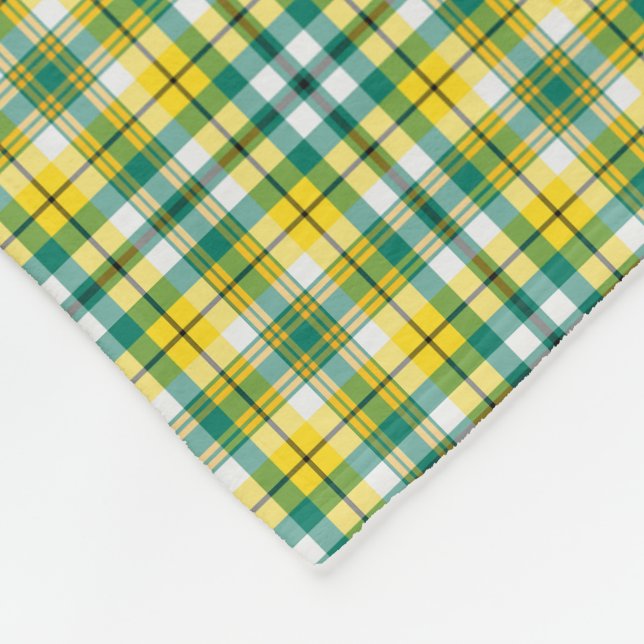 Bright Green and Yellow Gold Sporty Plaid Fleece Blanket (Corner)