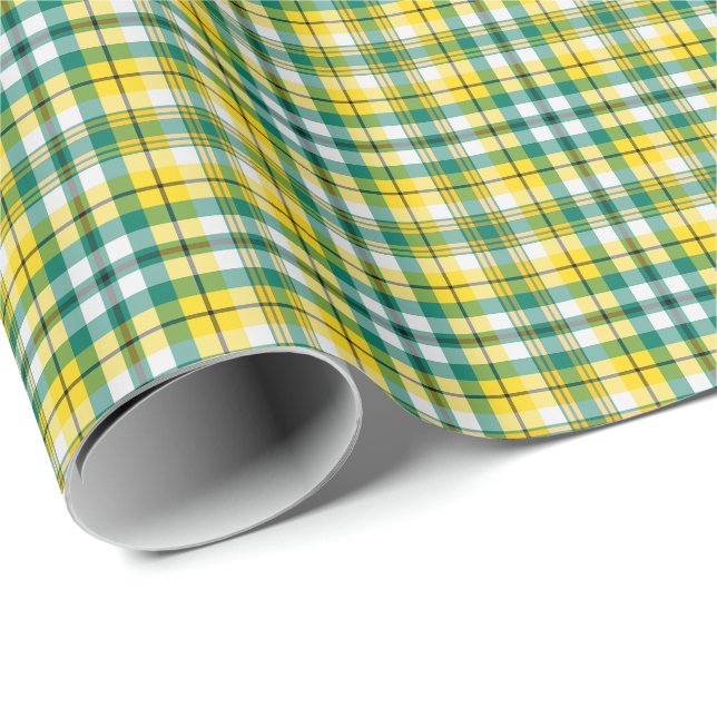 Bright Green and Yellow Gold Sporty Plaid Wrapping Paper (Roll Corner)