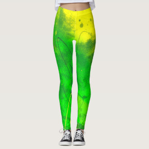 Bright Green And Yellow Grunge Art Leggings