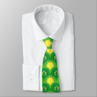 Bright green and yellow scallop art deco pattern tie