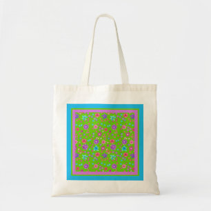 Bright Green Background Flower-Power Tote Bag