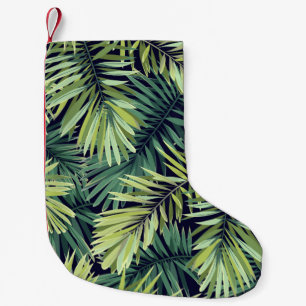 Bright green background with tropical plants. Seam Small Christmas Stocking