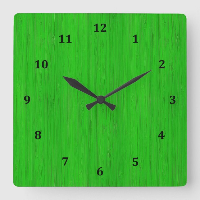 Bright Green Bamboo Wood Grain Look Square Wall Clock (Front)