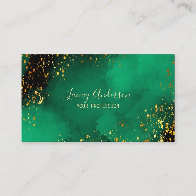 Bright green black and faux gold foil glitter business card (Front)