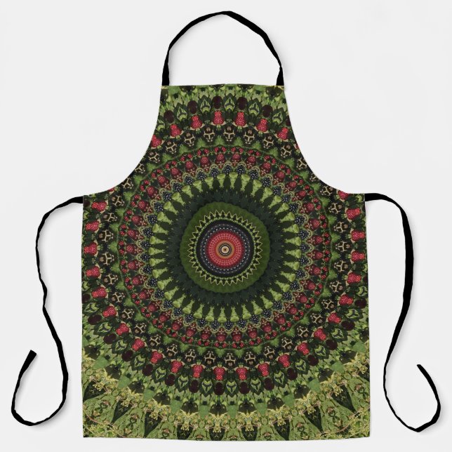 Bright Green Black and Red Mandala  Apron (Front)