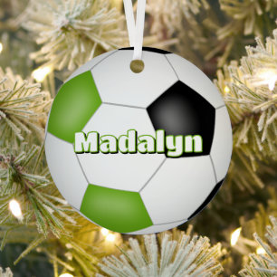 bright green black keepsake soccer athlete metal tree decoration