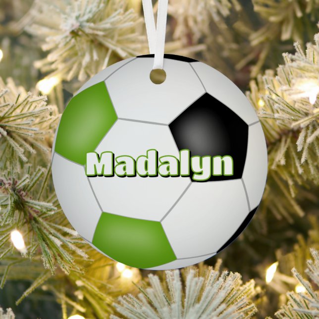 bright green black keepsake soccer athlete metal tree decoration (Insitu)