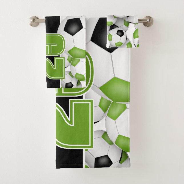 bright green black Lots of soccer balls sports Bath Towel Set (Insitu)