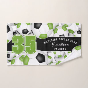 bright green black Lots of soccer balls sports Hand Towel