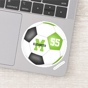 Bright green black soccer ball personalised 