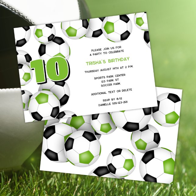 bright green black soccer balls birthday party invitation (Creator Uploaded)