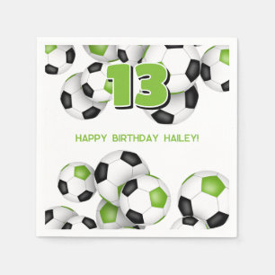 bright green black soccer balls birthday party napkin