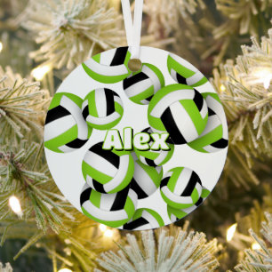 bright green black volleyballs athlete name metal tree decoration