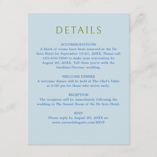 Bright Green Blue Simple Monogram Wedding Details Enclosure Card (Front)