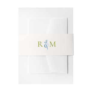 Bright Green Blue Simple Monogram Wedding Invitation Belly Band
