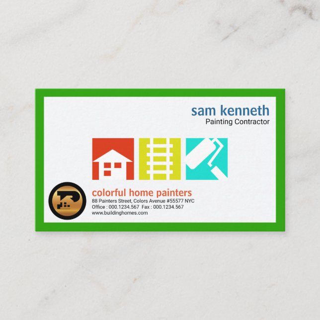 Bright Green Border Painters Logo Signage Business Card (Front)