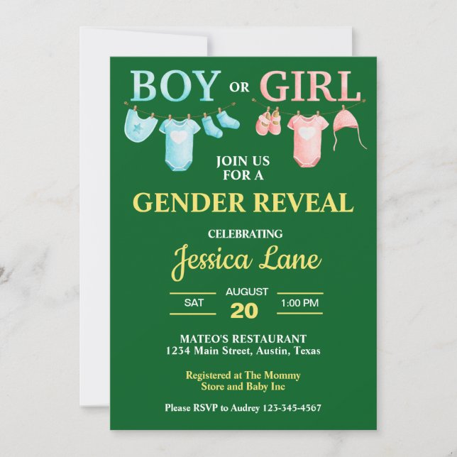 Bright Green Boy or Girl Gender Reveal Baby Shower Invitation (Front)