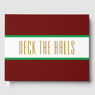 Bright Green Burgundy White Stripes DECK THE HALLS Guest Book