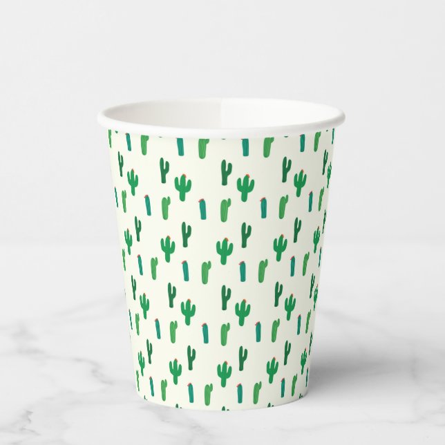 Bright Green Cactus Pattern Paper Cups (Left)