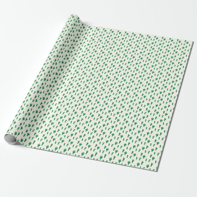 Bright Green Cactus Pattern Wrapping Paper (Unrolled)