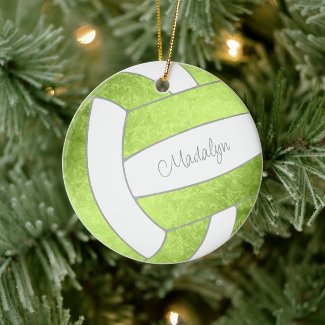 bright green custom name keepsake volleyball ceramic tree decoration (Tree)