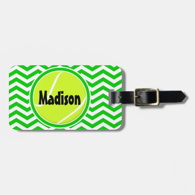 Bright Green Custom Text Tennis Racket Bag Tag (Front Horizontal)