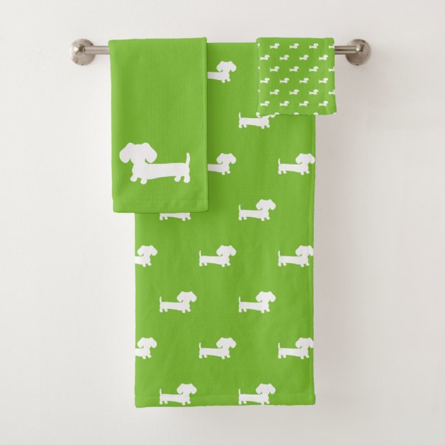 Bright Green Dachshund Bath 3- piece Towel Set (Insitu)