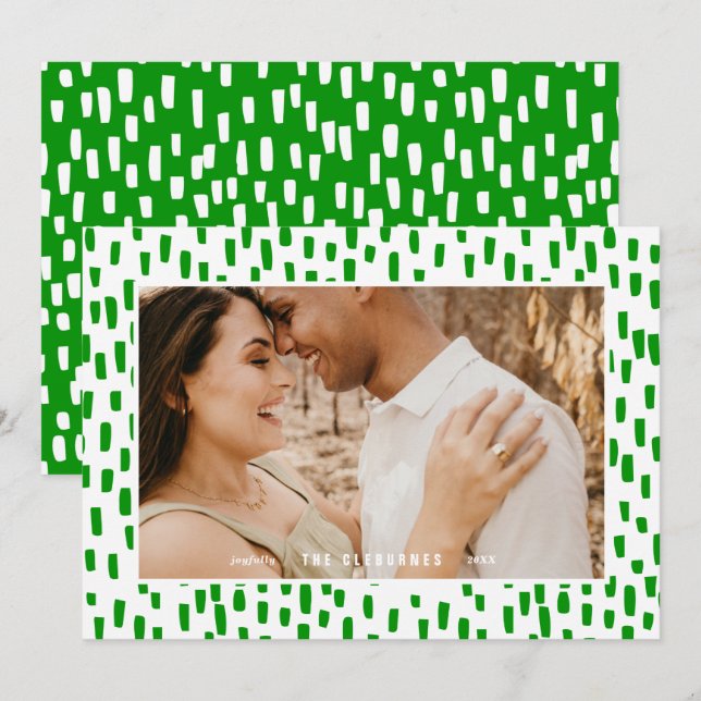 Bright Green Dashing Photo Frame Holiday Card (Front/Back)
