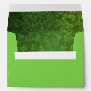 Bright Green Envelope w/ Green/Black Damask Inside