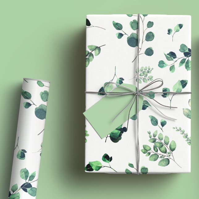 Bright Green Eucalyptus Rustic Greenery Watercolor Wrapping Paper (Creator Uploaded)