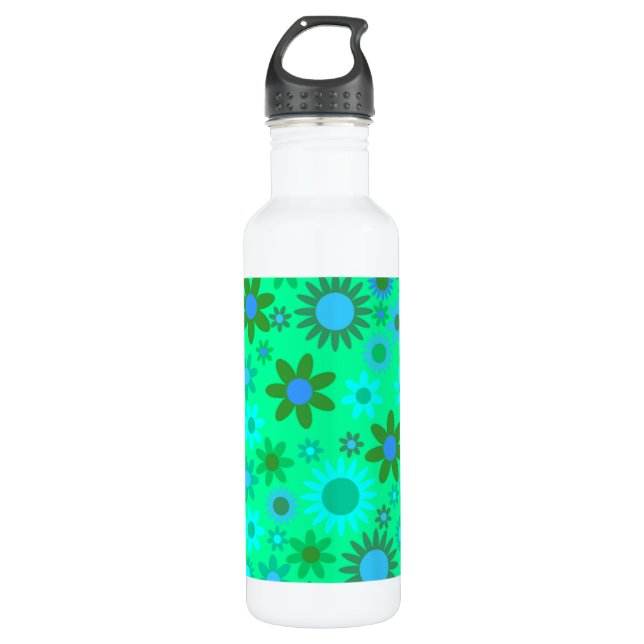 Bright Green Flower Power Pattern 710 Ml Water Bottle (Front)