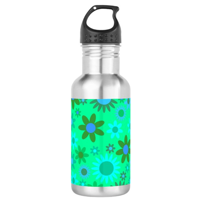 Bright Green Flower Power Pattern 710 Ml Water Bottle (Front)