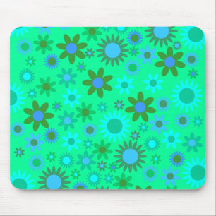Bright Green Flower Power Pattern Mouse Mat