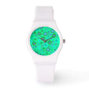Bright Green Flower Power Pattern Watch
