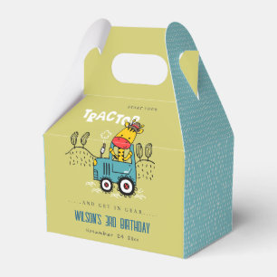 Bright Green Giraffe In Farm Tractor Boys Birthday Favour Box