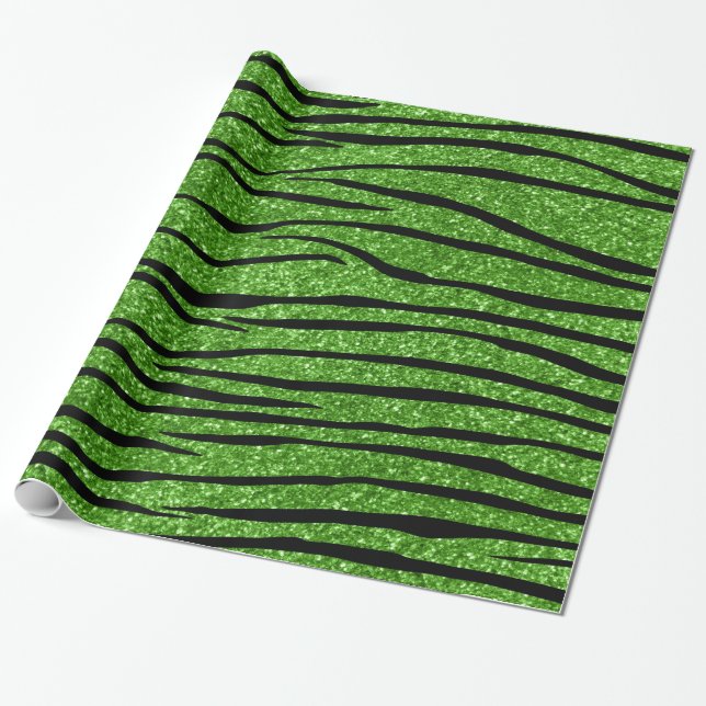 Bright green glitter zebra stripes wrapping paper (Unrolled)