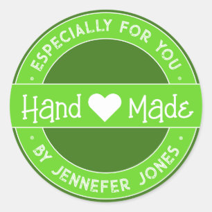 Bright Green Handmade With Love Especially For You Classic Round Sticker
