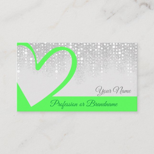 Bright Green Heart Chic Drips Elegant Calligraphy Business Card (Front)